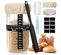 LUOJINYI Barattolo per Lievito Madre, 730ml Barattolo Fermentazione con Fascia per l'Alimentazione dei Datteri, Termometro, Copertura in Tessuto, Raschietto, Coperchio, Barattoli per Lievito per Pane