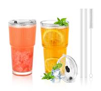 LUOJINYI bicchieri in vetro con coperchio e cannuccia, 600 ml (600ML-2 Pezzi)