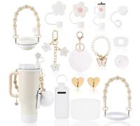 LUOJINYI Stanley Cup Accessories, 15 Pieces accessori stanley cup, Stanley Water Bottle Accessories, Stanley Cup Straw Lids Compatible with Stanley Cup 30/40 Oz(Cups Not Included) (Bianco)