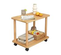 Luojuny Tavolino piccolo mobile a due ripiani, in legno, moderno, salvaspazio, con cuscinetto da 68 kg, resistente, a bassa altezza, con vano portaoggetti, per soggiorno, colore legno UK