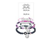 LUOKIFUR Braccialetto di perline di pietra di proiezione 100 lingue Ti amo Braccialetto di coppia Regalo di coppia per amico Fidanzato Fidanzato Regalo (Black-Purple)