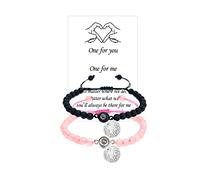 LUOKIFUR Braccialetto di perline di pietra di proiezione 100 lingue Ti amo Braccialetto di coppia Regalo di coppia per amico Fidanzato Fidanzato Regalo (Black-Pink)