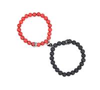 LUOKIFUR Corona d'amore Cuore Braccialetti magnetici con perline Attrazione reciproca Cuore Braccialetti a campana Regali di coppia per Fidanzato Fidanzata Per lei Donna Uomo Amicizia (Black-Red)