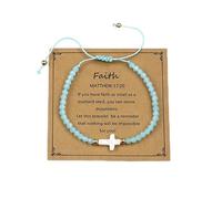 LUOKIFUR Regali Cristiani per Donne Bracciale con Croce Bracciali in Pietra Naturale, Regali Religiosi per Figlia Nipote Sorella Amica Nipote (Azzurro)