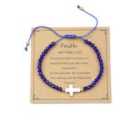 LUOKIFUR Regali Cristiani per Donne Bracciale con Croce Bracciali in Pietra Naturale, Regali Religiosi per Figlia Nipote Sorella Amica Nipote (Blu)