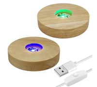 luolety Base rotonda in legno chiaro a LED, confezione da 2 basi di supporto per luce rotonda in legno da 10 cm, base di visualizzazione di luci a LED in legno per l'arte in resina di vetro di