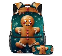 L'uomo di pan di zenzero si prepara al successo con il nostro set di 2 zaini per bambini, perfetto per ragazzi, ragazze e adolescenti, dotato di uno zaino di grande capacità e un astuccio,