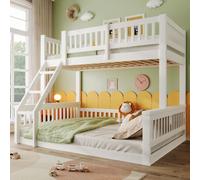 Luonians Letto a castello 90x200cm + 140x200cm, scaletta, sponda del letto, stile semplice, senza materasso, bianco + naturale (Blanc)