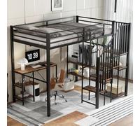 Luonians Letto a soppalco 1 posto in ferro 120 x 200 cm, letto a castello per adulti, letto a soppalco con scrivania, letto per bambini con ripostiglio, bambino con barriera, piano rialzato scala, con
