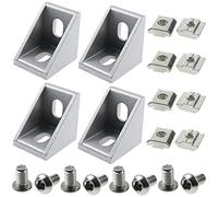 LUORNG Set di 4 connettori in alluminio serie 3030 per profilo di estrusione in alluminio con slot standard da 8 mm, 4 staffe angolari da 24 mm x 30 mm, 8 dadi con slot a T M6 x 16 mm e 8 bulloni a vite con attacco esagonale M6 x 10 mm