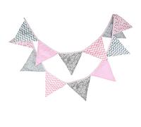 LUOSHUAI Bandierine 12 Flags 3,2 m 3,2 m Onda Rosa Argento Fiore in Cotone Tessuto Bunting Pennant Flags Banner Ghirlanda all'aperto Fai da Te Decorazioni per la casa Bandierine Colorate