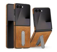 LUOTANL Magnetica Cover per Samsung Galaxy Z Flip 7, Sottile Ricarica Wireless Pelle Caso con Staffa Invisibile Custodia Anti-Impronte,Arancia,Flip 7