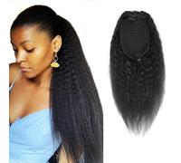 Luovce Coda di cavallo 100% capelli umani crespi diritti con coulisse estensione dei capelli coda di cavallo colore naturale 30,5 cm