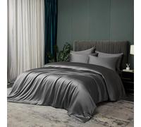 Luowei Biancheria da letto estiva 135 x 200 cm, in bambù grigio, rinfrescante, set di biancheria da letto in 100% bambù, morbido e lucido, con chiusura lampo e 2 federe da 80 x 80 cm