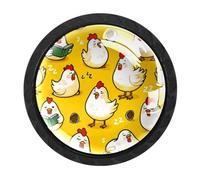 Luoweisi 4 pomelli divertenti per armadietti a forma di gallina, pomelli rotondi da 35 mm per cassetti, maniglia per cassettiera, foro singolo, con viti, per armadi da cucina, bagno, decorazione per