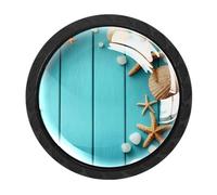 Luoweisi 4 pomelli in legno a forma di conchiglie e stelle marine, pomelli rotondi per cassetti da 35 mm, maniglia per cassettiera, maniglia a foro singolo con viti per armadi da cucina, bagno