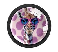 Luoweisi 4 pomelli rotondi a forma di giraffa con occhiali da sole, pomelli rotondi per cassettiera, maniglie per comò a foro singolo, per decorare la casa della cucina, armadio, armadio