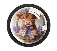 Luoweisi 4 pomelli rotondi a forma di mucca nel cestino, pomelli rotondi per cassetti da 35 mm, maniglia per cassettiera, foro singolo, con viti, per armadi da cucina, bagno, decorazione per la casa