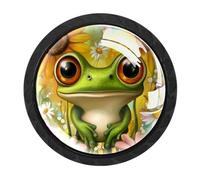 Luoweisi 4 pomelli rotondi a forma di rana con margherite, pomelli rotondi per cassetti da 35 mm, maniglia per cassettiera, foro singolo, con viti, per armadi da cucina, bagno, decorazione per la casa