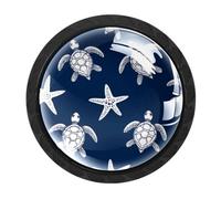 Luoweisi 4 pomelli rotondi a forma di tartaruga con stelle marine, pomelli rotondi per cassetti da 35 mm, maniglia per cassettiera, foro singolo, con viti, per armadi da cucina, bagno, decorazione per
