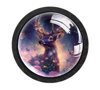 Luoweisi 4 pomelli rotondi per armadietti a forma di cervo galassia, da 35 mm, per cassetti, maniglia per cassettiera, foro singolo, con viti, per armadi da cucina, bagno, decorazione per la casa