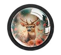 Luoweisi 4 pomelli rotondi per armadietti a forma di cervo galassia, da 35 mm, per cassetti, maniglia per cassettiera, foro singolo, con viti, per armadi da cucina, bagno, decorazione per la casa