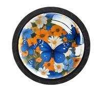 Luoweisi 4 pomelli rotondi per armadietti a forma di farfalla e fiori, 35 mm, per cassetti, maniglie per cassettiera, foro singolo, con viti, per armadi da cucina, bagno, decorazione per la casa