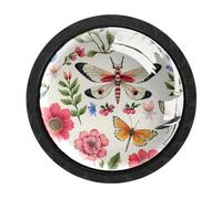 Luoweisi 4 pomelli rotondi per armadietti a forma di farfalla e fiori, 35 mm, per cassetti, maniglie per cassettiera, foro singolo, con viti, per armadi da cucina, bagno, decorazione per la casa