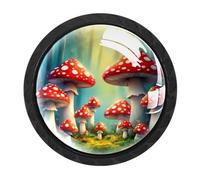 Luoweisi 4 pomelli rotondi per armadietti a forma di funghi della foresta, 35 mm, per cassetti, maniglie per cassettiera, foro singolo, con viti, per armadi da cucina, bagno, decorazione per la casa