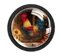 Luoweisi 4 pomelli rotondi per armadietti a forma di gallo e girasole, pomelli rotondi per cassettiera, maniglie per comò a foro singolo, per cucina, decorazione domestica, armadio, armadio