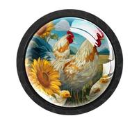 Luoweisi 4 pomelli rotondi per armadietti a forma di gallo e girasole, pomelli rotondi per cassettiera, maniglie per comò a foro singolo, per cucina, decorazione domestica, armadio, armadio