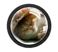 Luoweisi 4 pomelli rotondi per armadietti a forma di gatto che dorme, pomelli rotondi per cassetti e cassettiere, maniglie per comò a foro singolo, per cucina, decorazione domestica, armadio, armadio