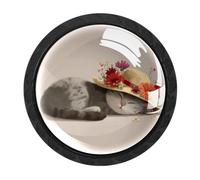 Luoweisi 4 pomelli rotondi per armadietti a forma di gatto che dorme, pomelli rotondi per cassetti e cassettiere, maniglie per comò a foro singolo, per cucina, decorazione domestica, armadio, armadio