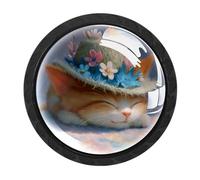 Luoweisi 4 pomelli rotondi per armadietti a forma di gatto che dorme, pomelli rotondi per cassetti e cassettiere, maniglie per comò a foro singolo, per cucina, decorazione domestica, armadio, armadio