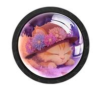 Luoweisi 4 pomelli rotondi per armadietti a forma di gatto che dorme, pomelli rotondi per cassetti e cassettiere, maniglie per comò a foro singolo, per cucina, decorazione domestica, armadio, armadio