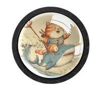 Luoweisi 4 pomelli rotondi per armadietti a forma di gatto con freccia a tridente che cavalca uno squalo, pomelli rotondi per cassettiera, maniglie per comò a foro singolo, per decorare la casa della