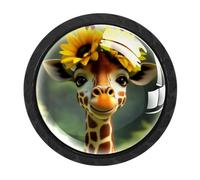 Luoweisi 4 pomelli rotondi per armadietti a forma di giraffa e girasole, 35 mm, per cassetti, maniglie per cassettiera, foro singolo, con viti, per armadi da cucina, bagno, decorazione per la casa