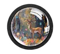 Luoweisi 4 pomelli rotondi per armadietti con cervi della foresta, da 35 mm, per cassetti, maniglie per cassettiere, foro singolo, con viti, per armadi da cucina, bagno, decorazione per la casa