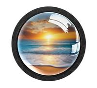 Luoweisi 4 pomelli rotondi per armadietti da spiaggia al tramonto, pomelli rotondi per cassetti da 35 mm, maniglia per cassettiera, maniglia a foro singolo con viti per armadi da cucina, bagno