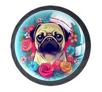 Luoweisi 4 pomelli rotondi per armadietti, pomelli neri per cassetti, fiori di cane carlino, maniglia a foro singolo con viti per decorare la casa, armadio porta