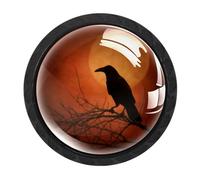 Luoweisi 4 pomelli rotondi per cassetti a forma di corvo e luna, per Halloween, maniglie per cassettiera, maniglie per comò a foro singolo, per cucina, decorazione domestica, armadio, armadio