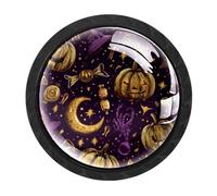 Luoweisi 4 pomelli rotondi per cassetti e cassettiere, con cappello da strega, zucche e zucche, per cucina, decorazione domestica, armadio, armadio