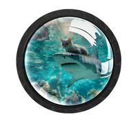 Luoweisi 4 pomelli rotondi per cassetti e cassettiere con gatto che cavalca lo squalo, maniglie per comò a foro singolo, per cucina, decorazione della casa, armadio, armadio