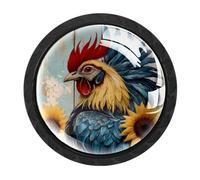 Luoweisi 4 pomelli rustici a forma di gallo e girasole, pomelli rotondi per cassetti e cassettiere, maniglie per comò a foro singolo, per decorare la casa della cucina, armadio, armadio