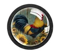 Luoweisi 4 pomelli rustici a forma di gallo e girasole, pomelli rotondi per cassetti e cassettiere, maniglie per comò a foro singolo, per decorare la casa della cucina, armadio, armadio