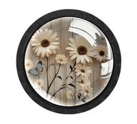 Luoweisi 4 pomelli rustici a forma di margherita e farfalla, pomelli rotondi per cassetti e cassettiere, maniglie per comò a foro singolo, per cucina, decorazione domestica, armadio, armadio