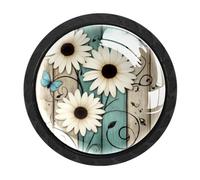 Luoweisi 4 pomelli rustici a margherita per armadietti, pomelli rotondi per cassetti da 35 mm, maniglia per cassettiera, maniglia a foro singolo con viti per armadi da cucina, bagno, decorazione per