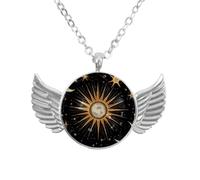 Luoweisi Collana con ali d'angelo con astrologia sole luna, gioielli in lega di zinco, regalo per uomini e donne