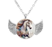 Luoweisi Collana con ali d'angelo con cavallo che corre, ciondolo in lega di zinco, gioielli regalo per uomini e donne, Misura unica, lega di alluminio, Nessuna pietra preziosa