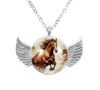 Luoweisi Collana con ali d'angelo con cavallo che corre, ciondolo in lega di zinco, gioielli regalo per uomini e donne, Misura unica, lega di alluminio, Nessuna pietra preziosa